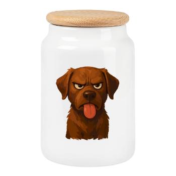 Dessin animé du Labrador coquin - Motif de chien drôle - Boîte à biscuits avec couvercle en bois - blanc - Devant