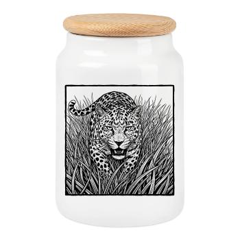 Léopard dans l’herbe - Boîte à biscuits avec couvercle en bois - blanc - Devant