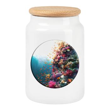 Versatile coral reef underwater design - Cookie Jar with Wooden Lid - white - Front