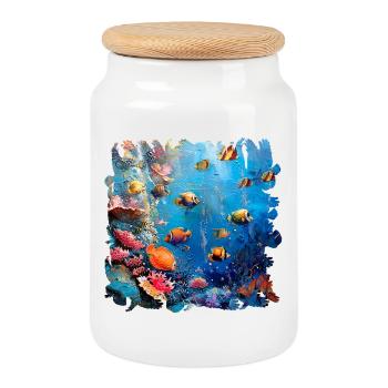 Vie marine vibrante des récifs coralliens - Boîte à biscuits avec couvercle en bois - blanc - Devant