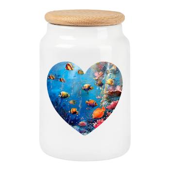 Intact Coral Reef Underwater World Heart Design - Cookie Jar with Wooden Lid - white - Front