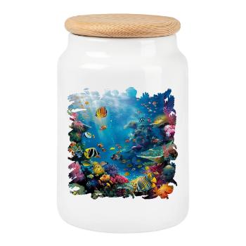 Bunte Meereswelt Unterwasserlandschaft - Keksdose mit Holzdeckel - Weiß - Vorne