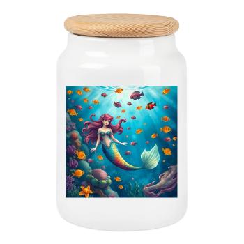 Unterwasser Mermaid Farbenspiel - Keksdose mit Holzdeckel - Weiß - Vorne