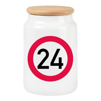 24. Geburtstag Achtung! Verkehrsschild 24 Km/h - Keksdose mit Holzdeckel - Weiß - Vorne