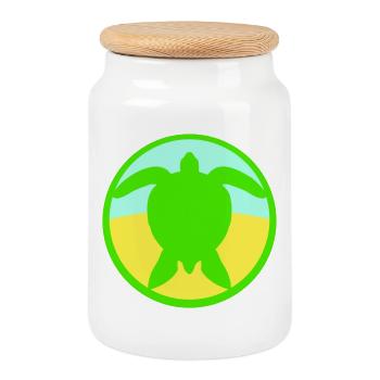 Turtle Logo Beach Water Sea Round Icon - Cookie Jar with Wooden Lid - white - Front