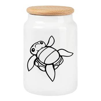 Turtle tipped over on its back helpless side cute - Cookie Jar with Wooden Lid - white - Front