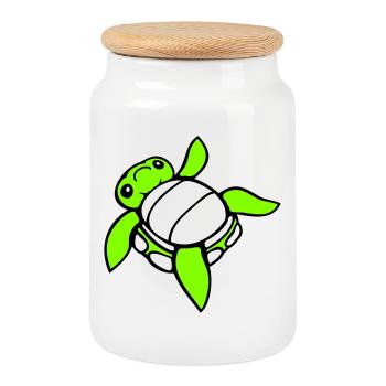 Turtle tipped over on its back helpless side cute - Cookie Jar with Wooden Lid - white - Front