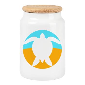 Turtle Logo Beach Water Sea Round Icon - Cookie Jar with Wooden Lid - white - Front