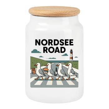 Route de la mer du Nord Seagulls - Boîte à biscuits avec couvercle en bois - blanc - Devant