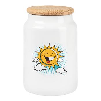 Smiling sun with cloud burst - Cookie Jar with Wooden Lid - white - Front