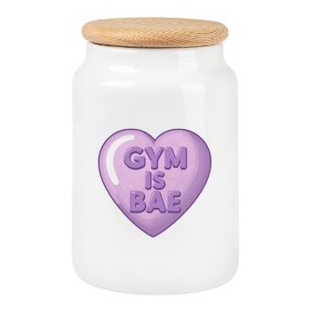 Vintage Heart – Gym Is Bae - Cookie Jar with Wooden Lid - white - Front