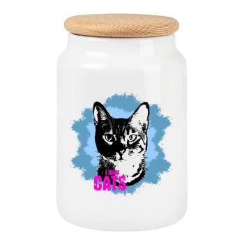 Katzenliebe Blau Spritzer - Keksdose mit Holzdeckel - Weiß - Vorne