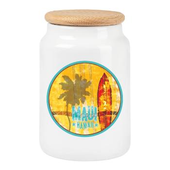 Maui Hawaii Vintage Surf - Cookie Jar with Wooden Lid - white - Front