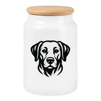 Dessin au trait du visage des chiens - Boîte à biscuits avec couvercle en bois - blanc - Devant