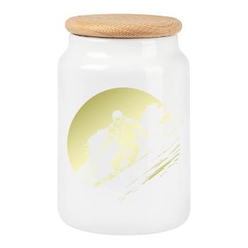 Ski Fahren Skiing Silhouette - Keksdose mit Holzdeckel - Weiß - Vorne