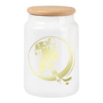 Silhouette de joueur de hockey - Boîte à biscuits avec couvercle en bois - blanc - Devant