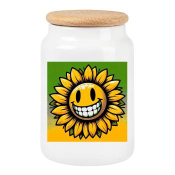 Sonnenblume - Keksdose mit Holzdeckel - Weiß - Vorne