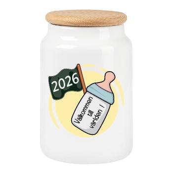 Welcome to the World 2026 - Cookie Jar with Wooden Lid - white - Front
