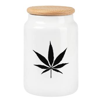 Silhouette von Cannabisblättern - Keksdose mit Holzdeckel - Weiß - Vorne