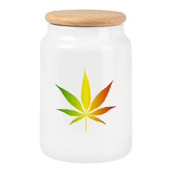 Rasta Gradient Cannabis Leaf - Cookie Jar with Wooden Lid - white - Front