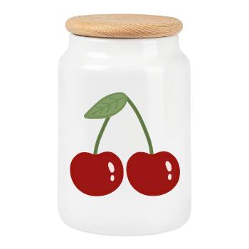 Illustration de cerise jumelle - Boîte à biscuits avec couvercle en bois - blanc - Devant