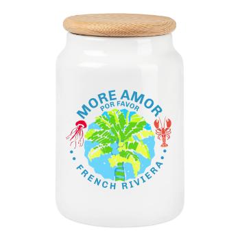 Palme tropicale Riviera française - Boîte à biscuits avec couvercle en bois - blanc - Devant