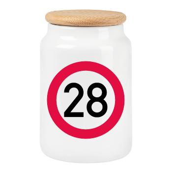 28. Geburtstag Achtung! Verkehrsschild 28 Km/h - Keksdose mit Holzdeckel - Weiß - Vorne