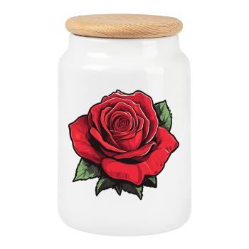 Rose in rot - Keksdose mit Holzdeckel - Weiß - Vorne
