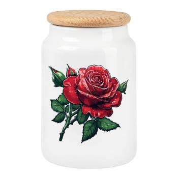 Rose with buds and drops of water - Cookie Jar with Wooden Lid - white - Front