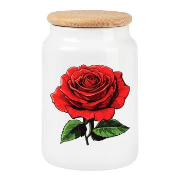 rote blume - rose - Keksdose mit Holzdeckel - Weiß - Vorne