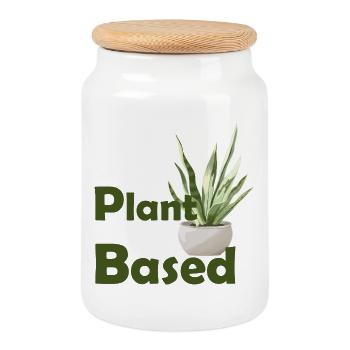 Plant Based: Grünes Design illustrierter Pflanze - Keksdose mit Holzdeckel - Weiß - Vorne