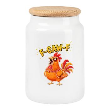 F Caw f Coq Dessin animé - Boîte à biscuits avec couvercle en bois - blanc - Devant