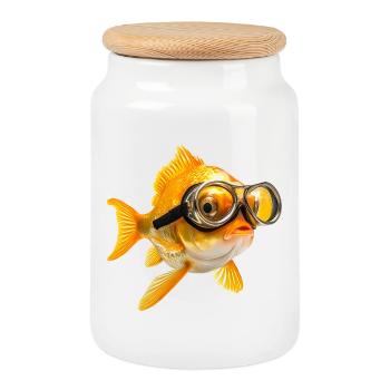 Goldfisch mit Taucherbrille - Keksdose mit Holzdeckel - Weiß - Vorne