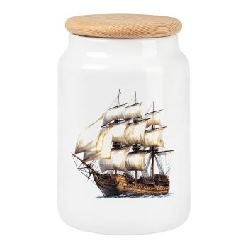 Historisches Segelschiff Segelkunst - Keksdose mit Holzdeckel - Weiß - Vorne