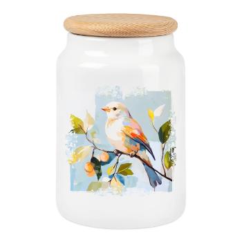 Bunter Vogel im Aquarellstil - Keksdose mit Holzdeckel - Weiß - Vorne