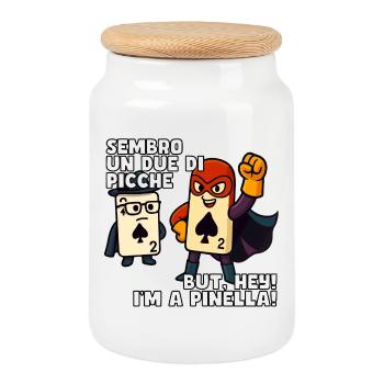 Deux de pique ? Non, je suis une Pinella - Boîte à biscuits avec couvercle en bois - blanc - Devant