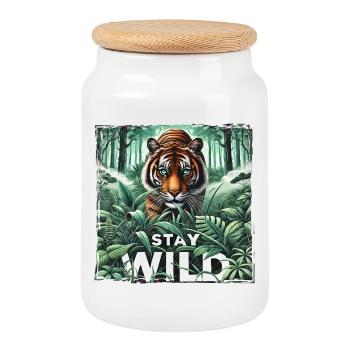 Restez Tigre sauvage dans la jungle - Nature Power - Boîte à biscuits avec couvercle en bois - blanc - Devant