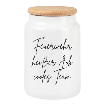 Fire brigade = hot job, cool team - Cookie Jar with Wooden Lid - white - Front