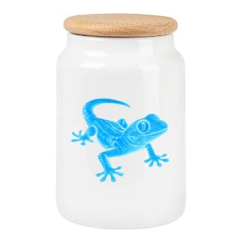 Motif de silhouette de gecko bleu - Boîte à biscuits avec couvercle en bois - blanc - Devant