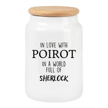 In love with Poirot in a world full of Sherlock - Cookie Jar with Wooden Lid - white - Front