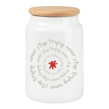 Never stop trying - Cookie Jar with Wooden Lid - white - Front