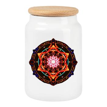 Mandala du Feu Cosmique – Art de l’Énergie Géométrique Sacrée - Boîte à biscuits avec couvercle en bois - blanc - Devant