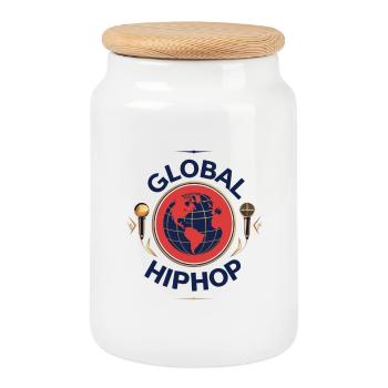 Global HipHop Globus Mikrofone - Keksdose mit Holzdeckel - Weiß - Vorne