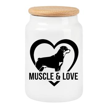 Rottweiler Muscle & Love Silhouette Dog Holder - Cookie Jar with Wooden Lid - white - Front