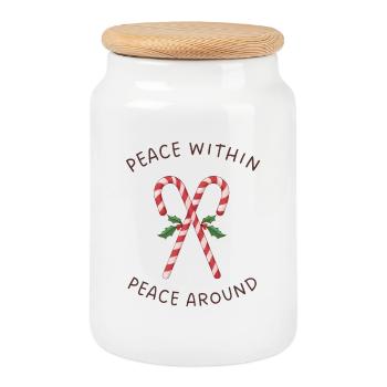 Zuckerstangen Mistelzweig – Peace Within Around - Keksdose mit Holzdeckel - Weiß - Vorne