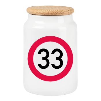 33e anniversaire Attention ! Panneau de signalisation 33 Km/h - Boîte à biscuits avec couvercle en bois - blanc - Devant