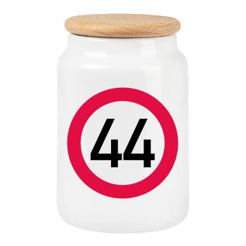 44th birthday Attention! Traffic sign 44 Km/h - Cookie Jar with Wooden Lid - white - Front