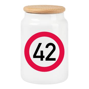 42nd birthday Attention! Traffic sign 42 Km/h - Cookie Jar with Wooden Lid - white - Front