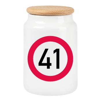 41st birthday Attention! Traffic sign 41 Km/h - Cookie Jar with Wooden Lid - white - Front