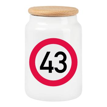 43rd birthday Attention! Traffic sign 43 Km/h - Cookie Jar with Wooden Lid - white - Front